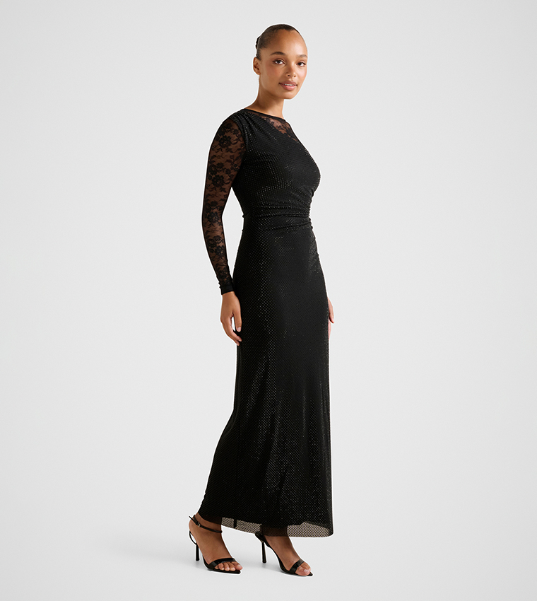 FN NATALIE Heatseal Lace Maxi Dress