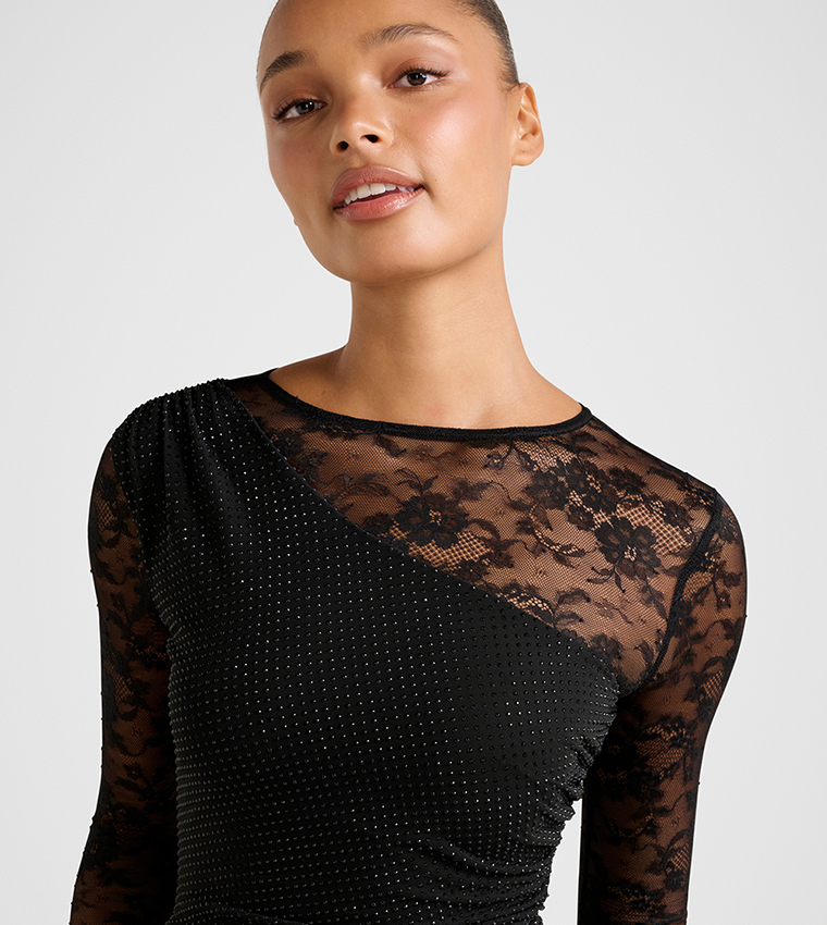 FN NATALIE Heatseal Lace Maxi Dress