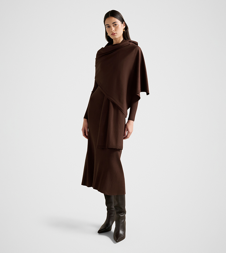 FN AMELIE A-Line Knitted Midi Dress with Scarf