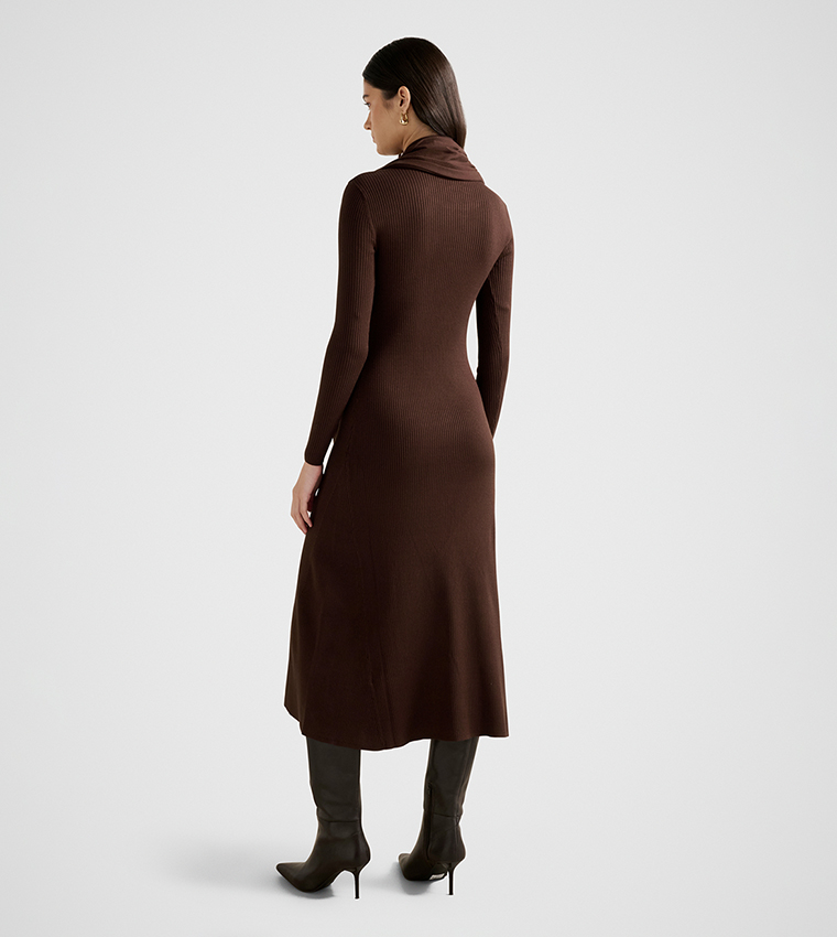 FN AMELIE A-Line Knitted Midi Dress with Scarf