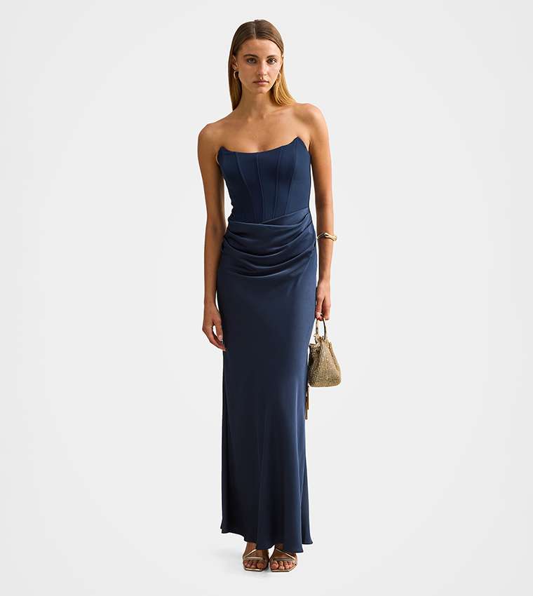 ISRA Solid Strapless Maxi Dress