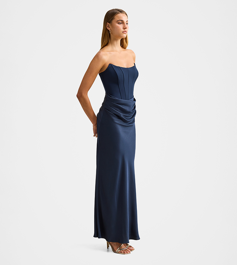 ISRA Solid Strapless Maxi Dress