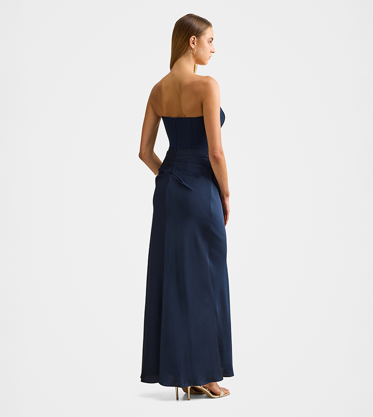 ISRA Solid Strapless Maxi Dress