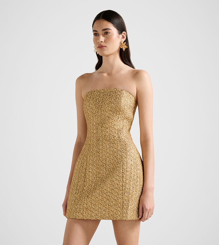 CHARLIE Tweed Strapless Mini Dress
