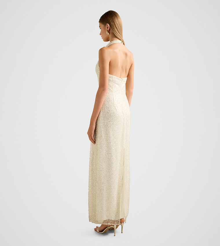 MIRANDA Sequined Halterneck Maxi Party Dress