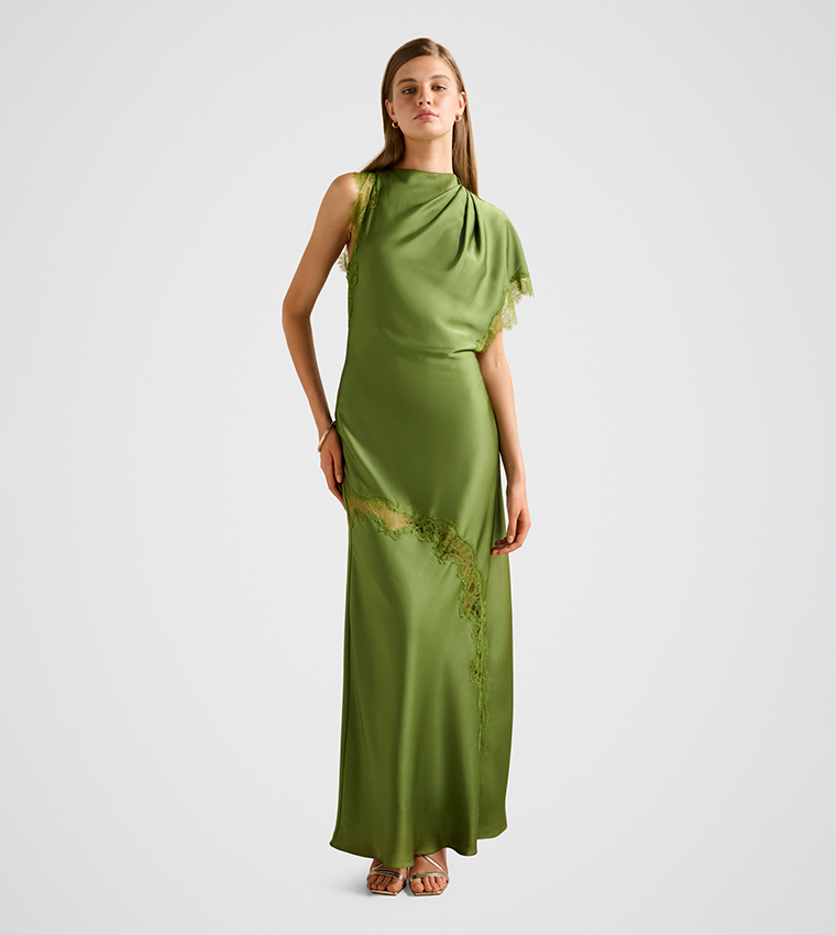 green emerald velvet dress Satin Cowl Neck Maxi Dress Aqua / L main image 0