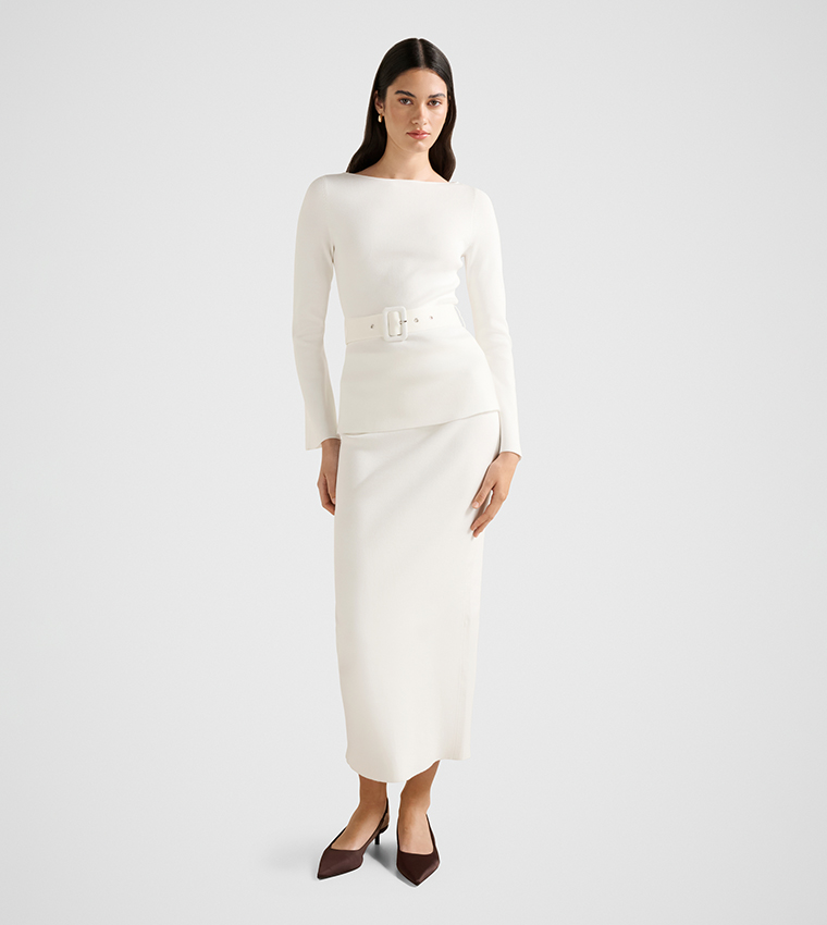 FN ARABELLA Ribbed Knit Midi Skirt