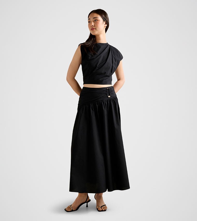 DOTTIE Solid Metal Detail Maxi Skirt