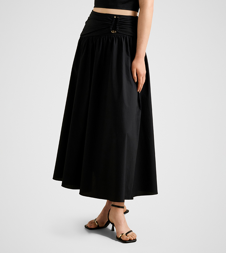 DOTTIE Solid Metal Detail Maxi Skirt