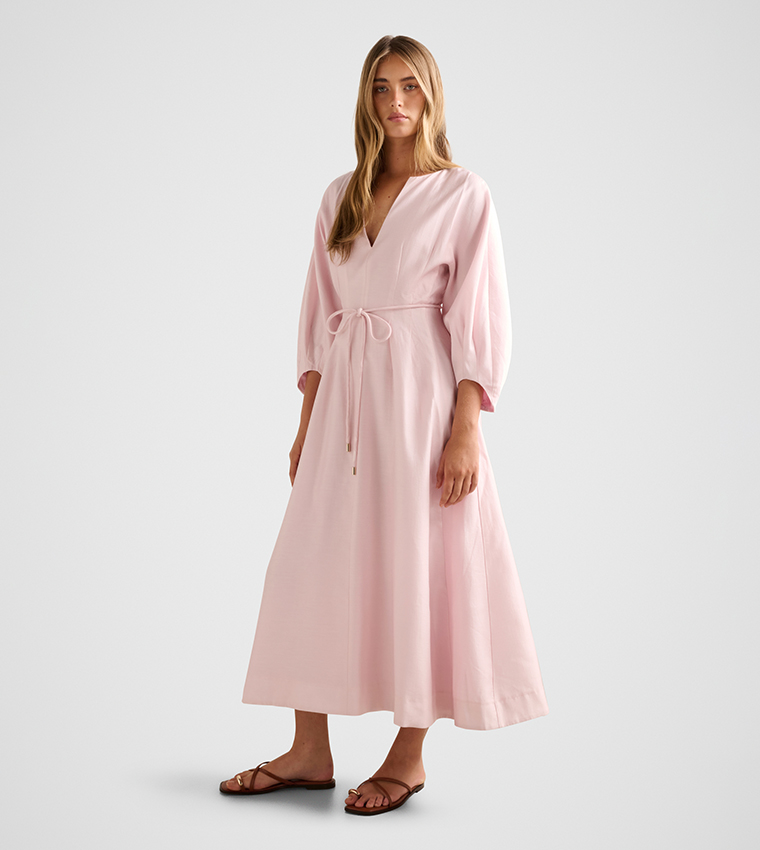 SCARLETT Solid Cocoon Sleeves Midi Dress
