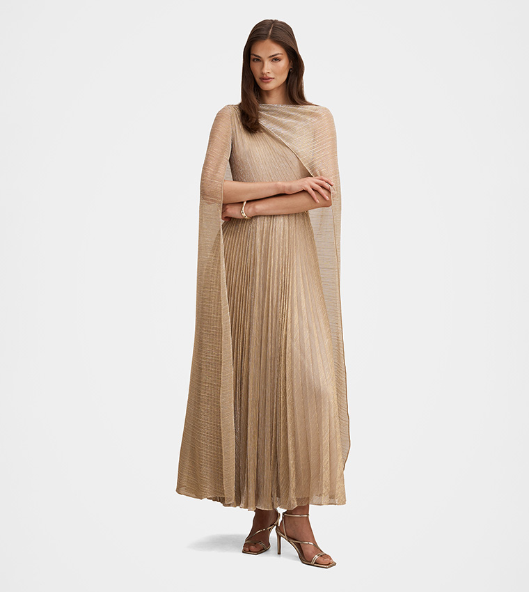 FN AGNES Cape Plisse Maxi Dress