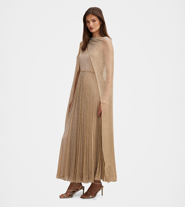 FN AGNES Cape Plisse Maxi Dress
