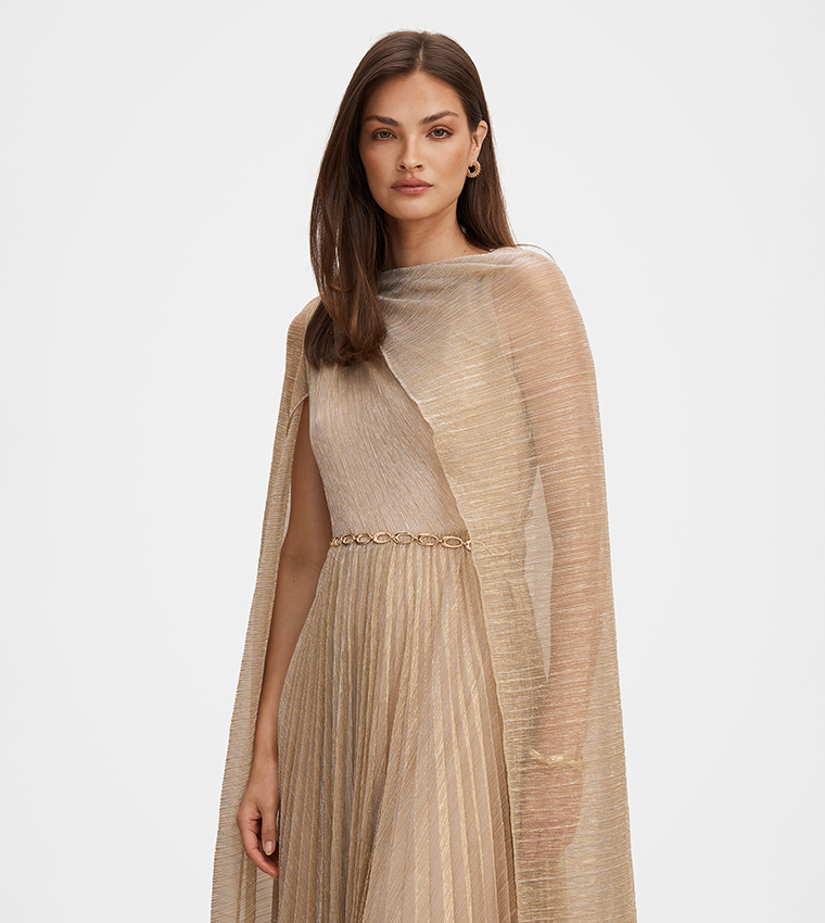 FN AGNES Cape Plisse Maxi Dress