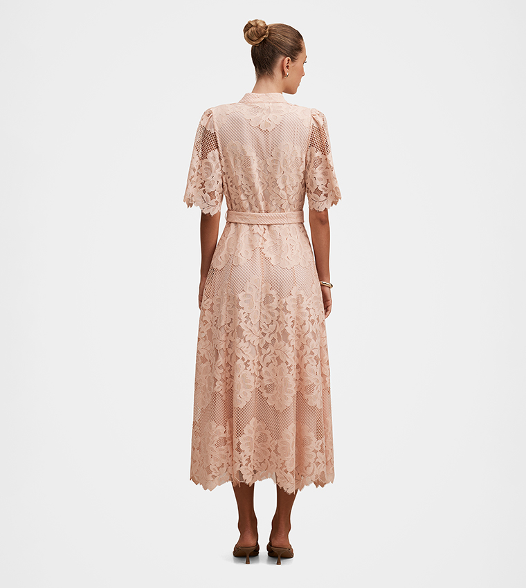 Buy Forever New FN LIBERTY Flutter Sleeves Lace Midi Dress In Pink |  6thstreet Bahrain