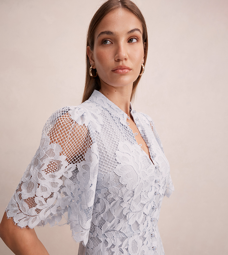 LIBERTY Lace Flared Sleeves Midi Dress