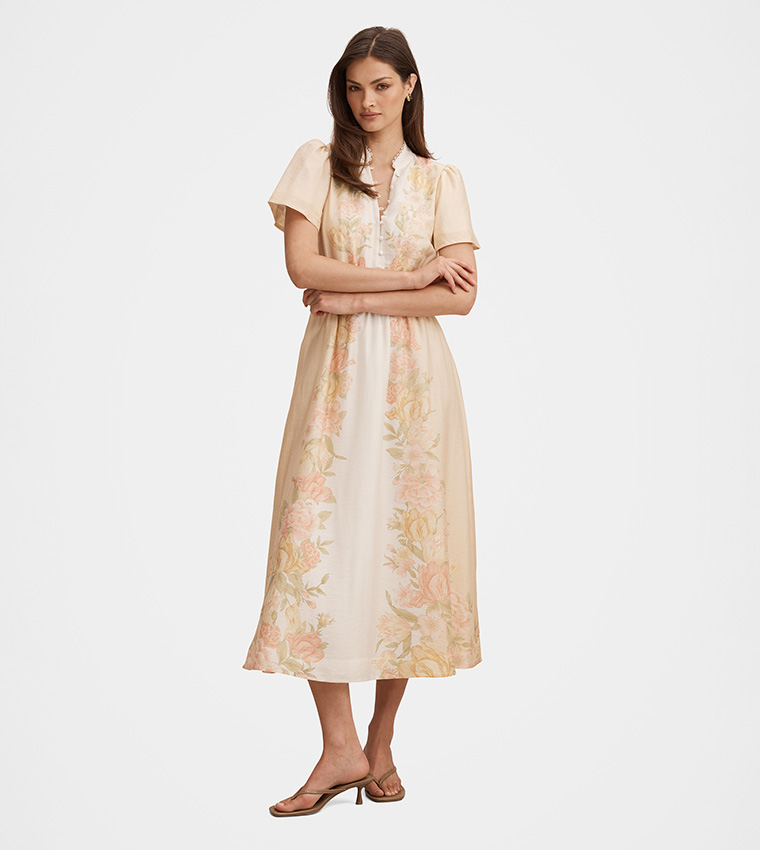 FN CHIARA Flutter Sleeves Midi Dress
