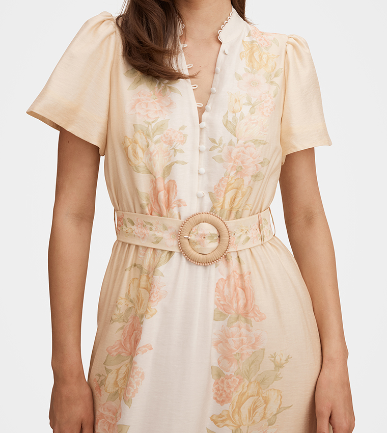 FN CHIARA Flutter Sleeves Midi Dress