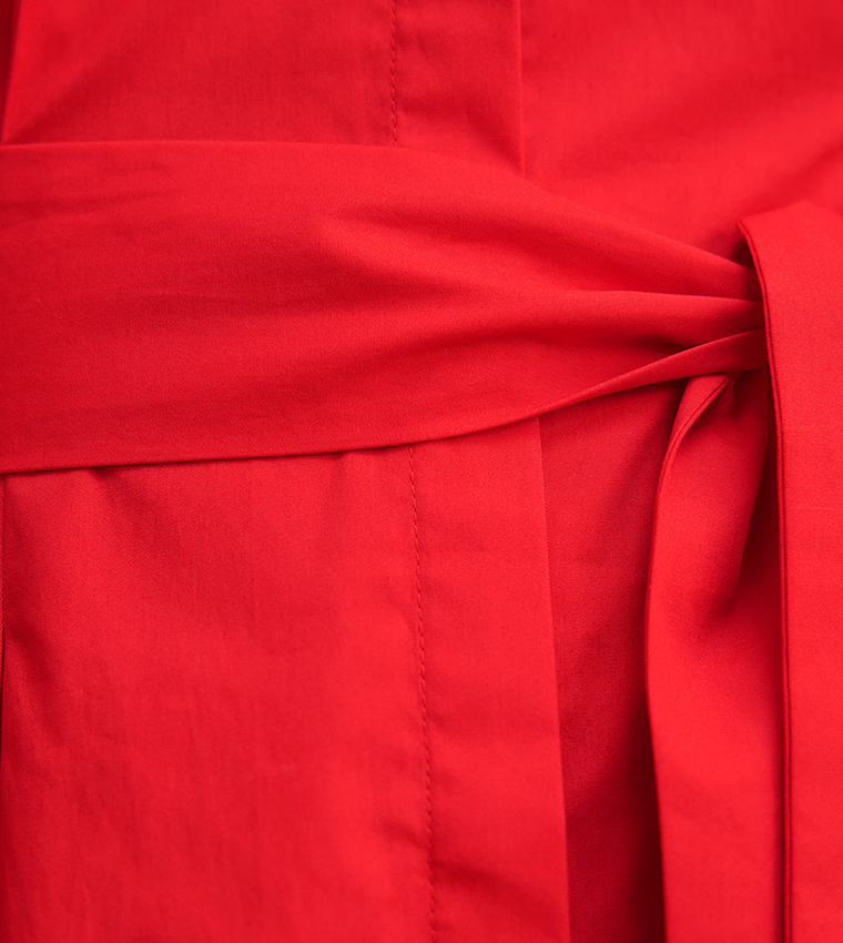 SALLY Solid 3/4 Sleeves Cotton Shirt Dress