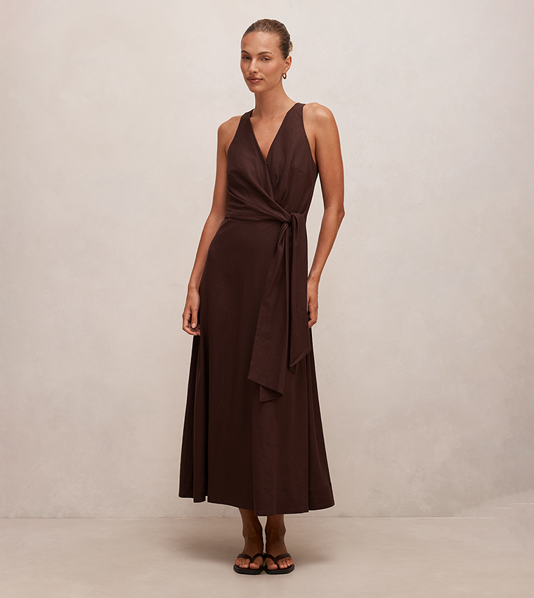 ZOEY V-Neck Tie Detail Midi Dress