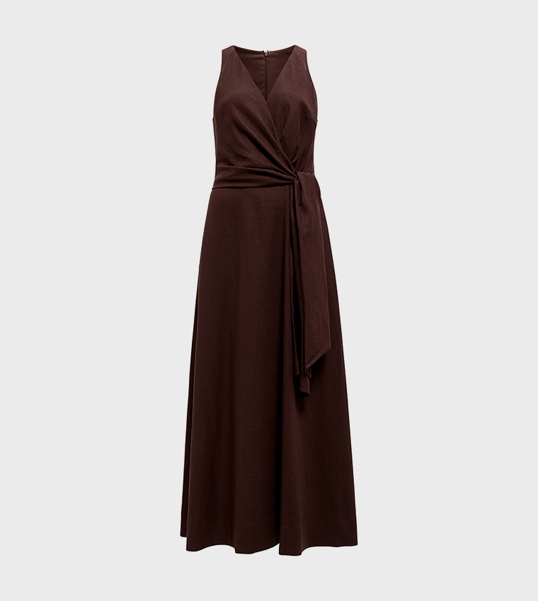 ZOEY V-Neck Tie Detail Midi Dress