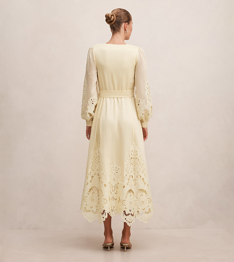 ASHLEE Schiffli Long Sleeve Midi Dress