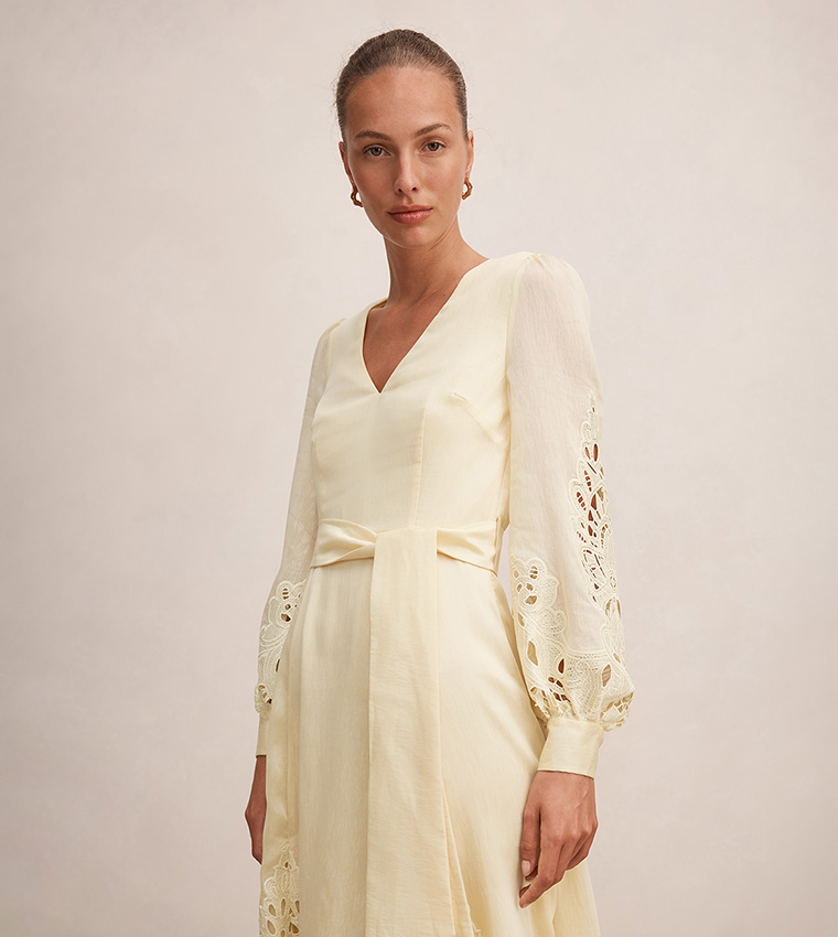 ASHLEE Schiffli Long Sleeve Midi Dress