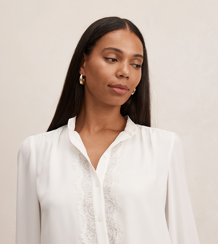 POPPY Lace Trim Mandarin Collar Shirt