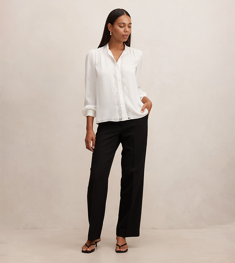 POPPY Lace Trim Mandarin Collar Shirt