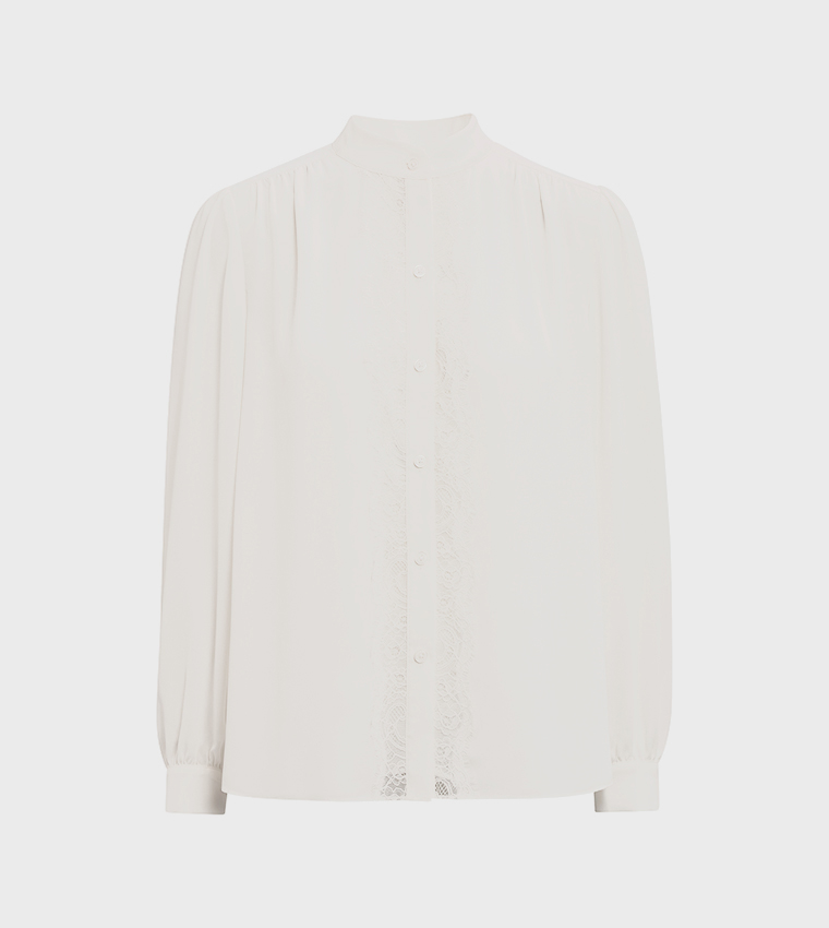 POPPY Lace Trim Mandarin Collar Shirt