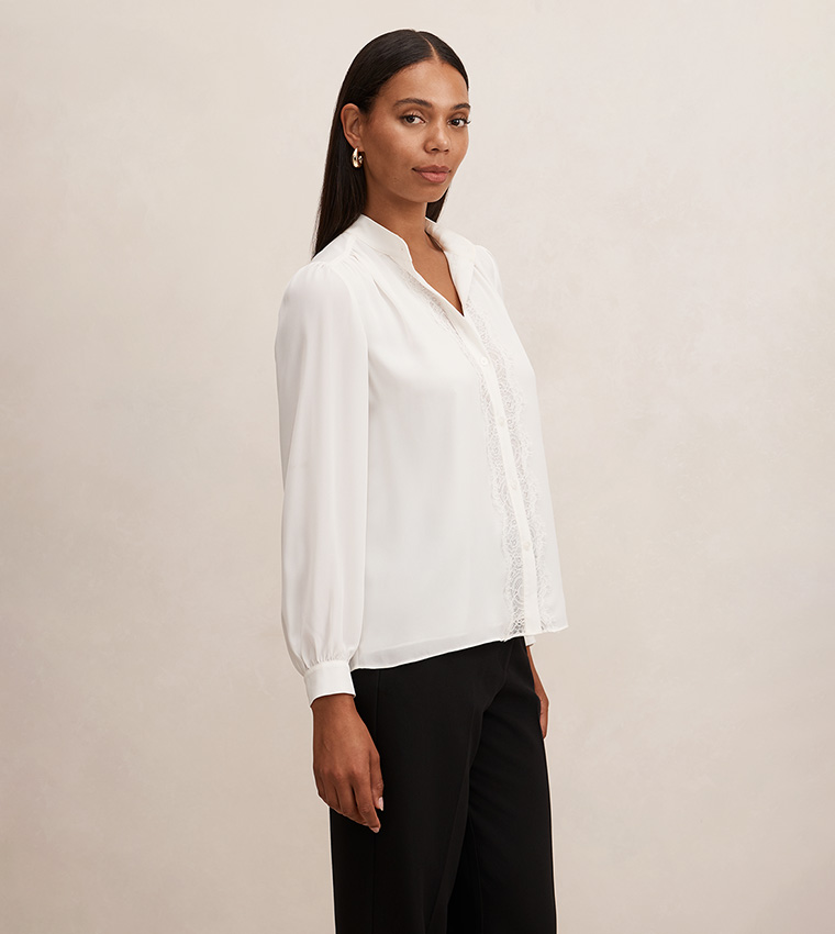 POPPY Lace Trim Mandarin Collar Shirt