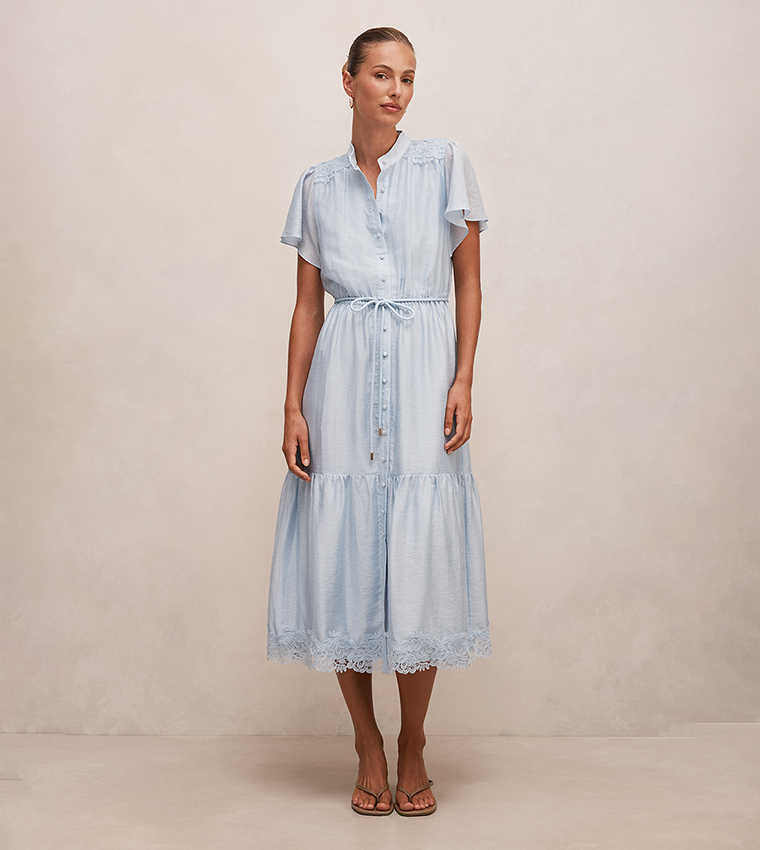 HARRIET Lace Detail Button-Up Midi Dress