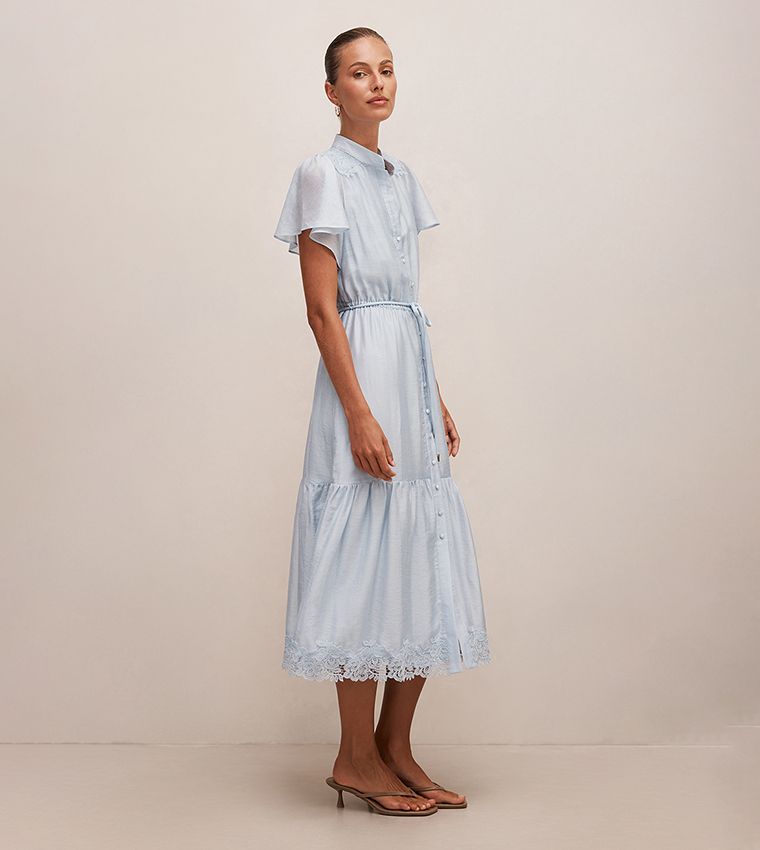 HARRIET Lace Detail Button-Up Midi Dress
