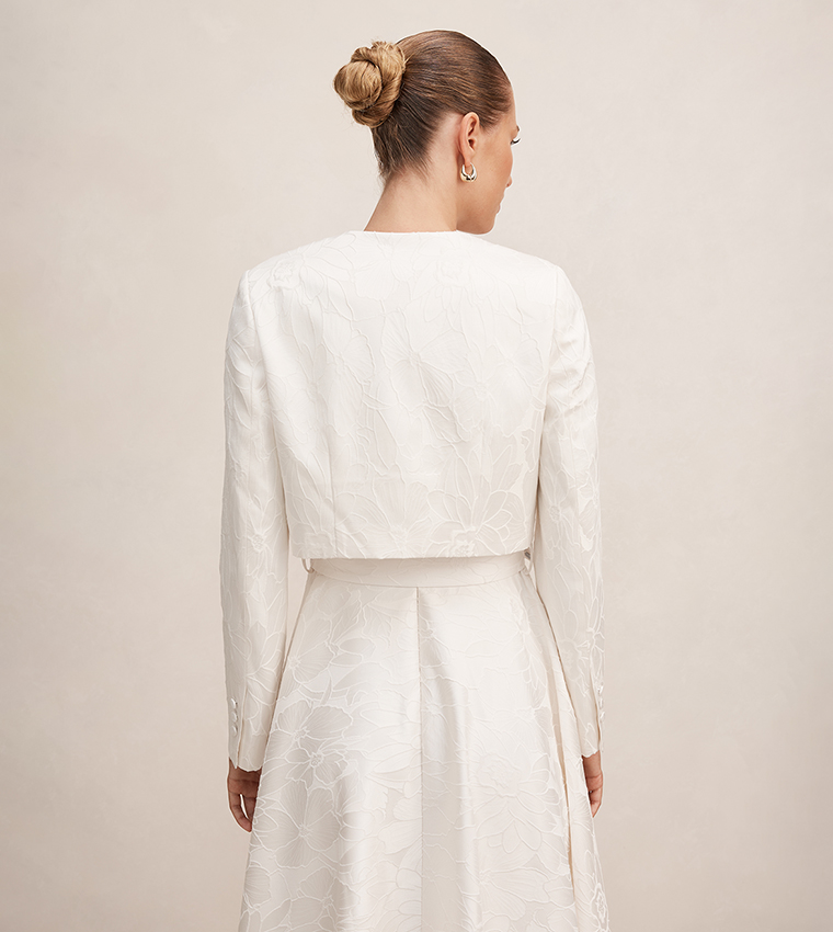 JAYDA Jacquard Crew Neck Crop Jacket