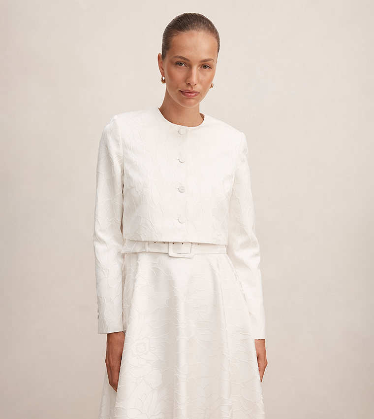 JAYDA Jacquard Crew Neck Crop Jacket