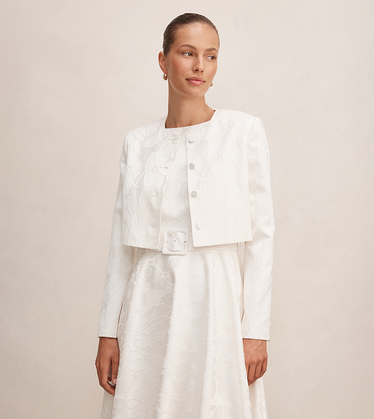 JAYDA Jacquard Crew Neck Crop Jacket
