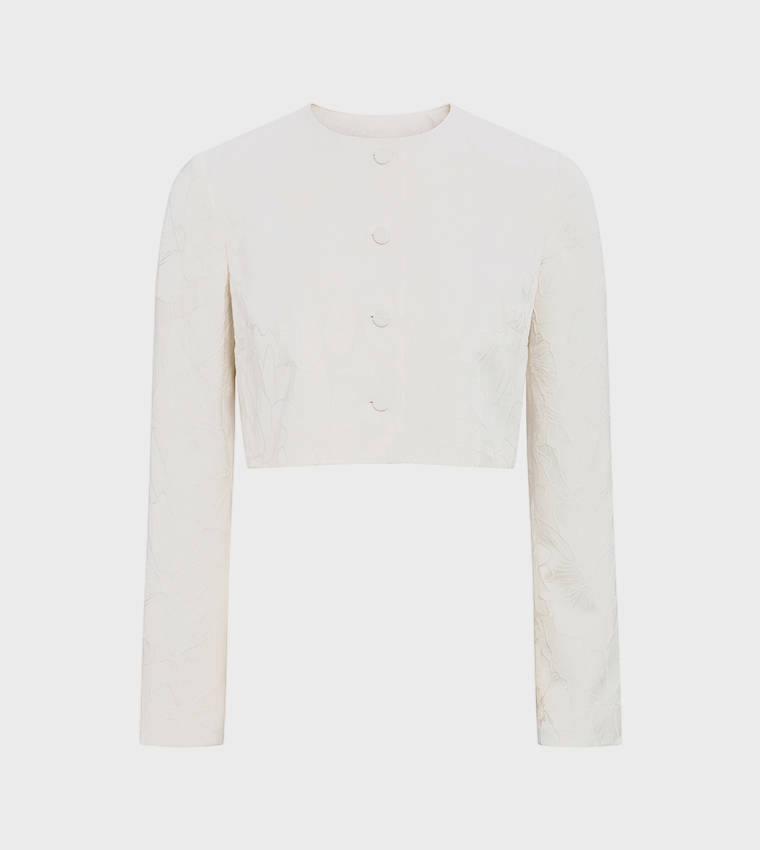 JAYDA Jacquard Crew Neck Crop Jacket