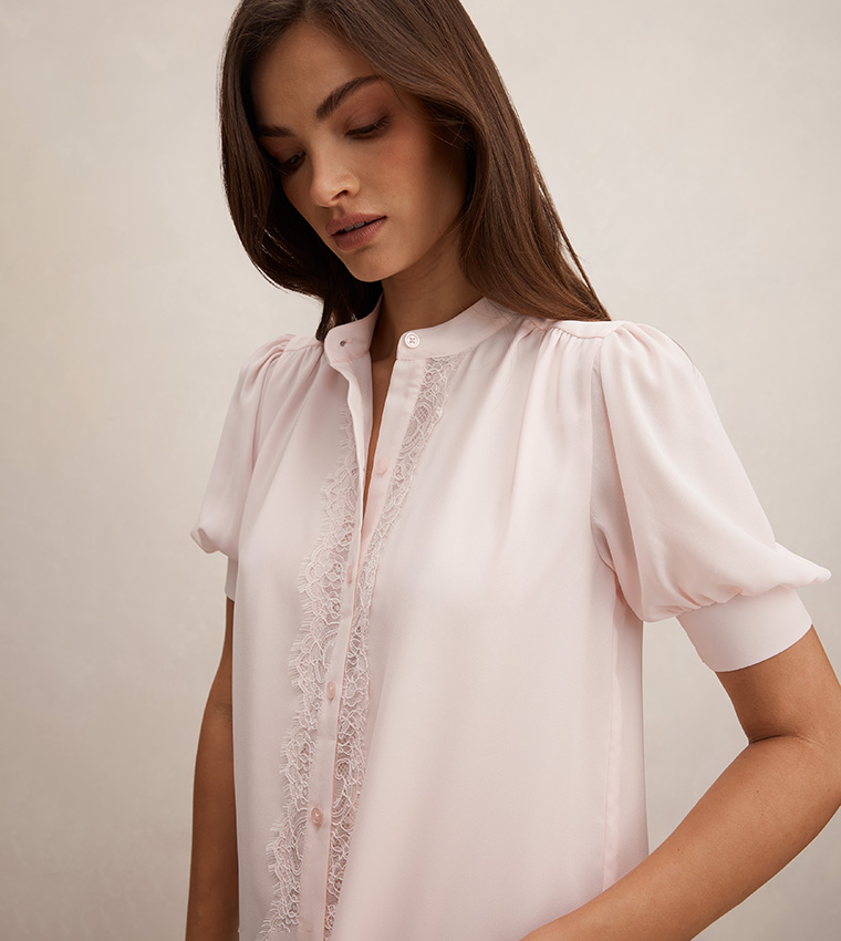 TOVE Lace Trim Puff Sleeves Shirt