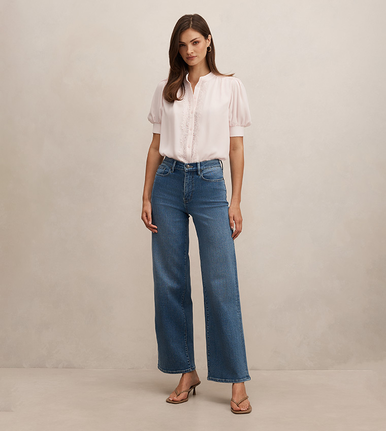 TOVE Lace Trim Puff Sleeves Shirt