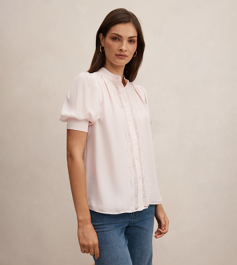TOVE Lace Trim Puff Sleeves Shirt