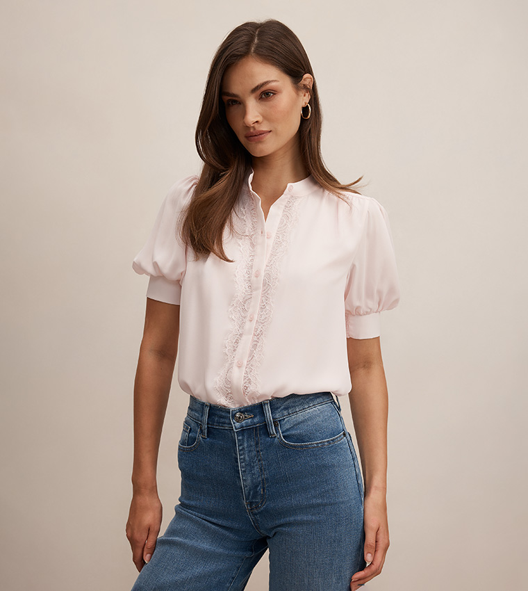 TOVE Lace Trim Puff Sleeves Shirt
