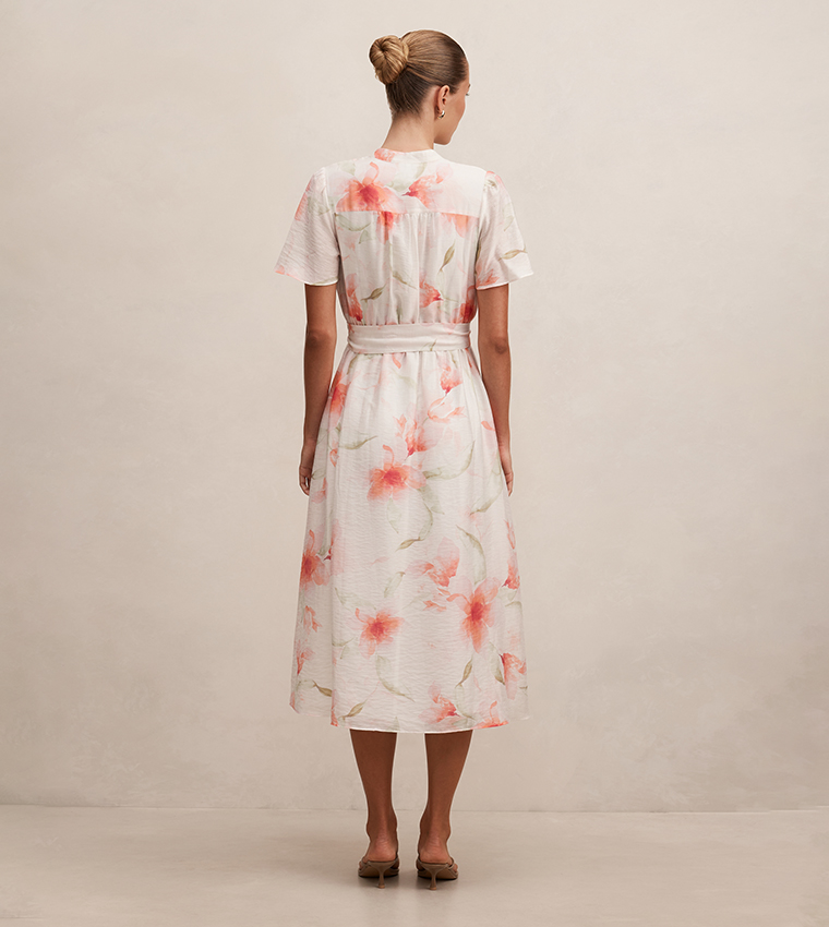 DAHLIA Button Tie Detail Midi Dress