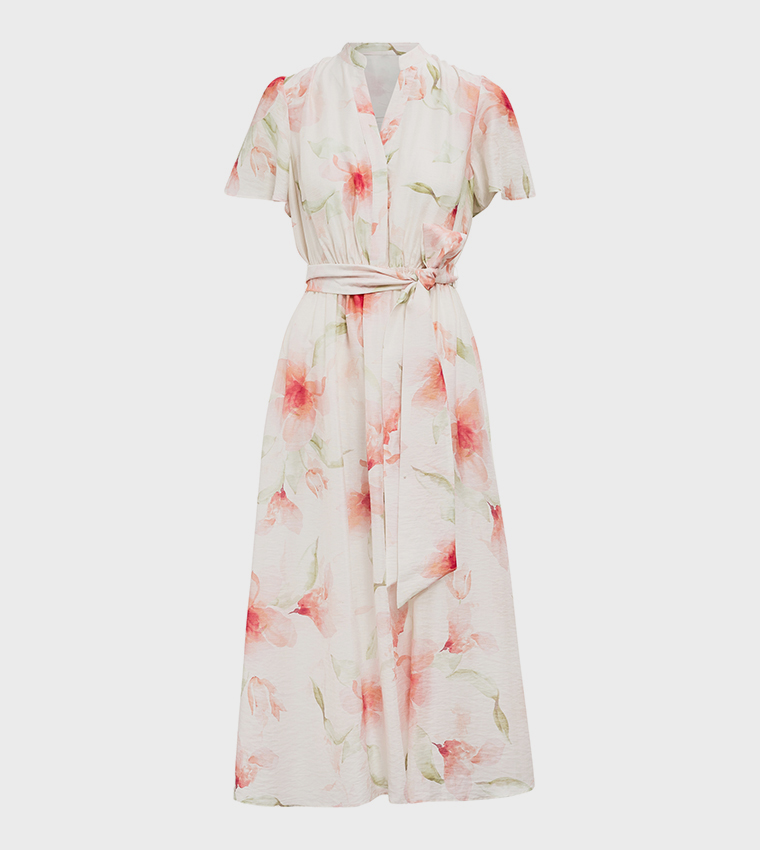 DAHLIA Button Tie Detail Midi Dress