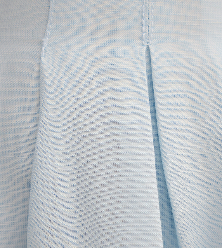 ROSIE Solid Linen Sleeveless Tuck Midi Dress
