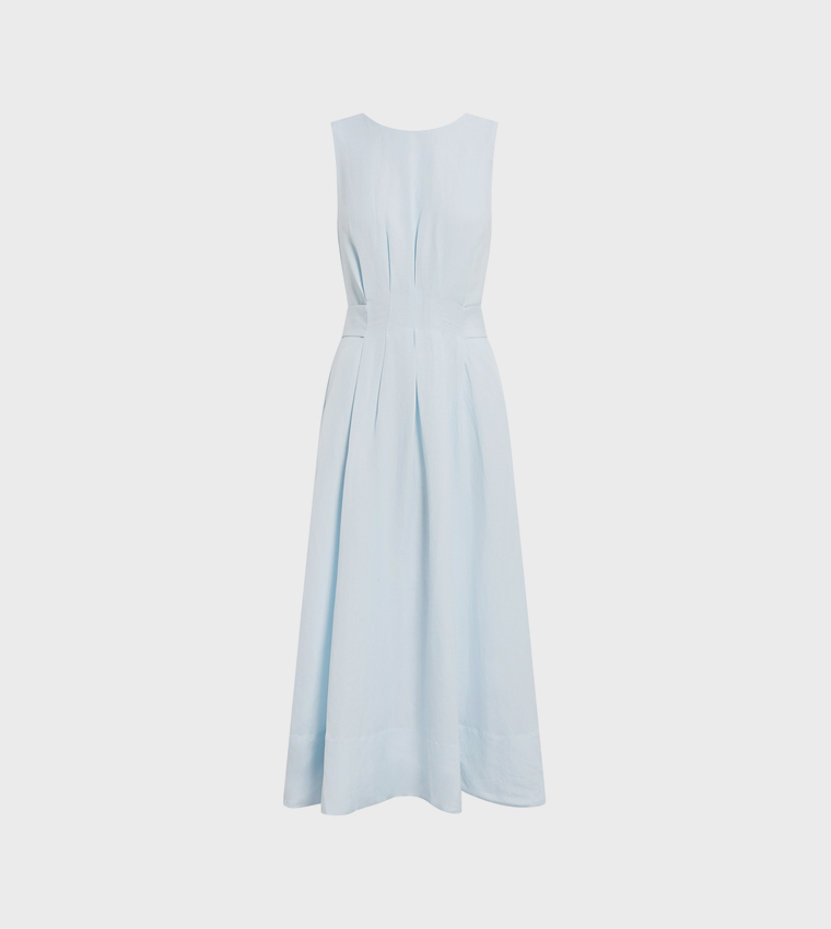 ROSIE Solid Linen Sleeveless Tuck Midi Dress