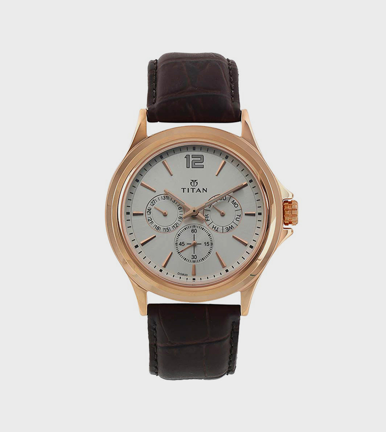 WORKWEAR White Dial Leather Strap Watch