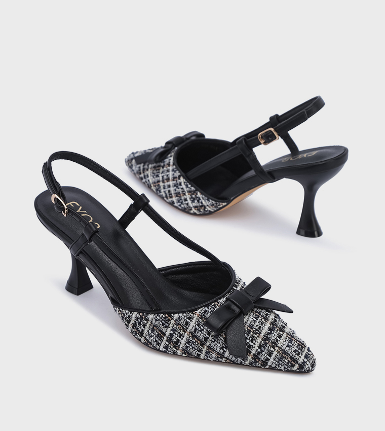 Bow Detail Pointed Toe Slingback Pumps