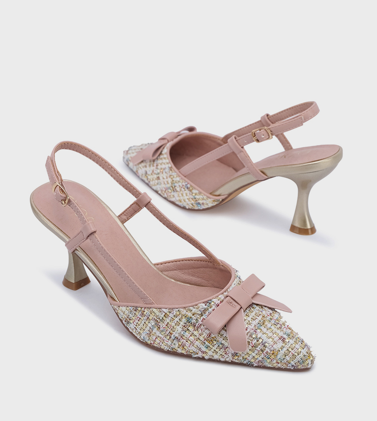 Bow Detail Pointed Toe Slingback Pumps