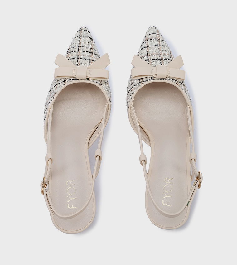 Bow Detail Pointed Toe Slingback Pumps