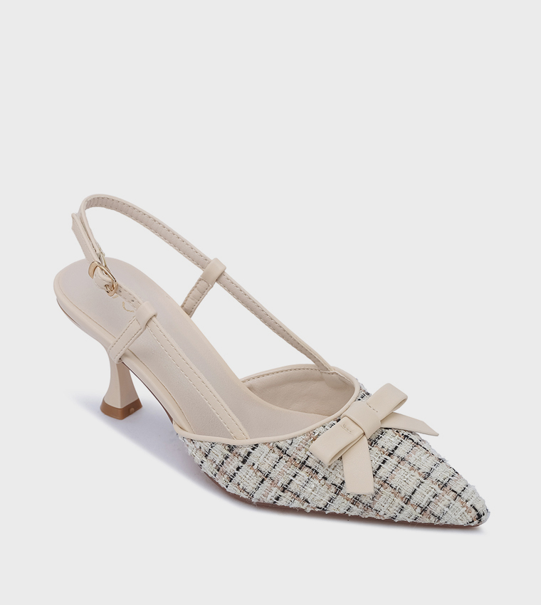 Bow Detail Pointed Toe Slingback Pumps
