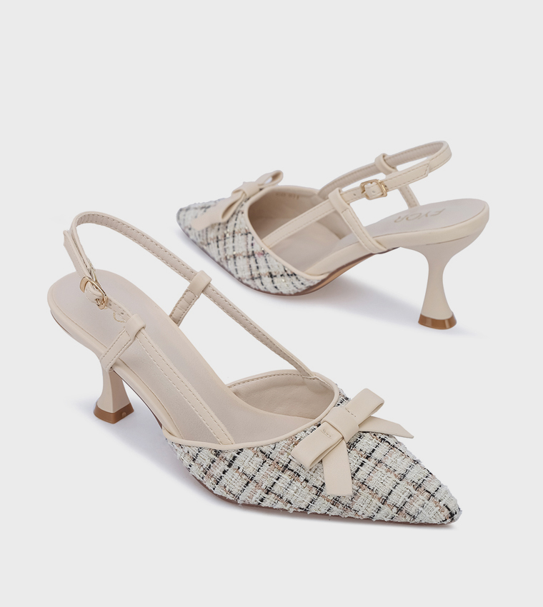 Bow Detail Pointed Toe Slingback Pumps